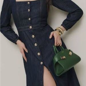 Reformation Dark Blue Long Sleeve Button Dress